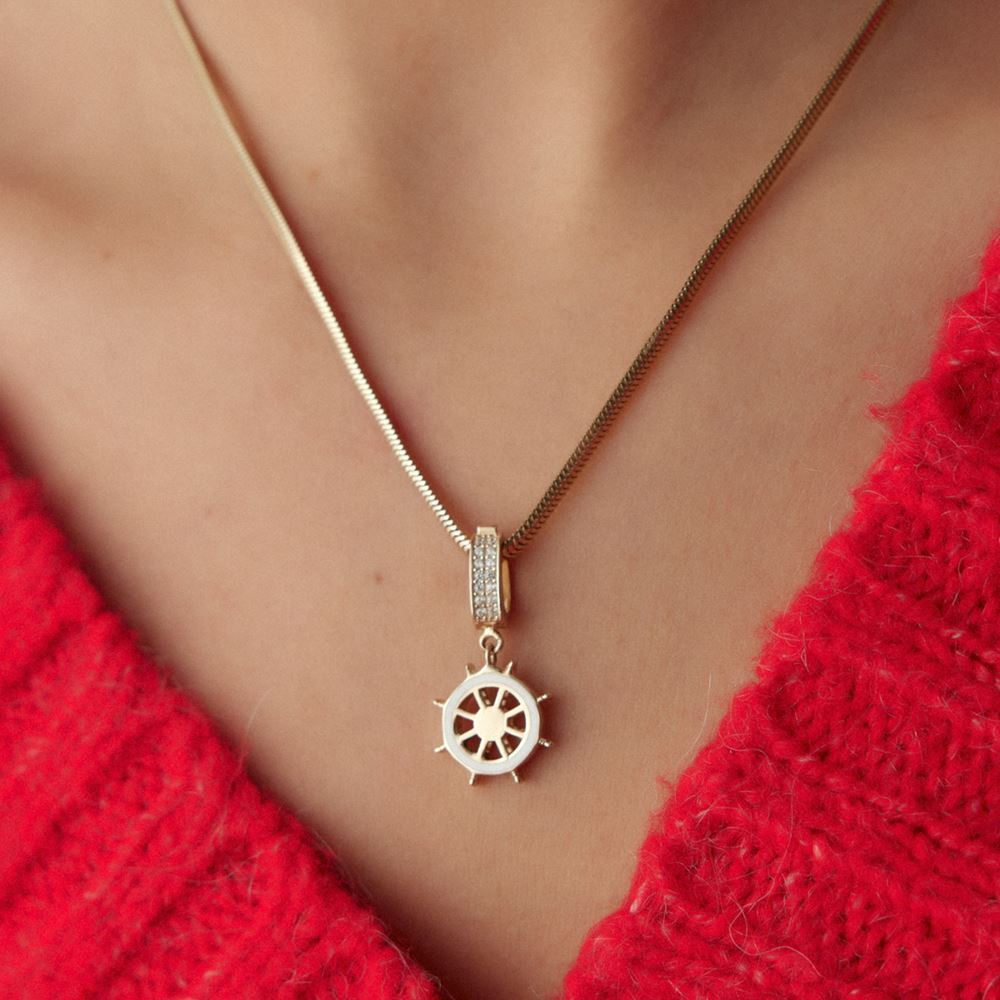 Dümen Beyaz Mineli Charm Kolye Ucu